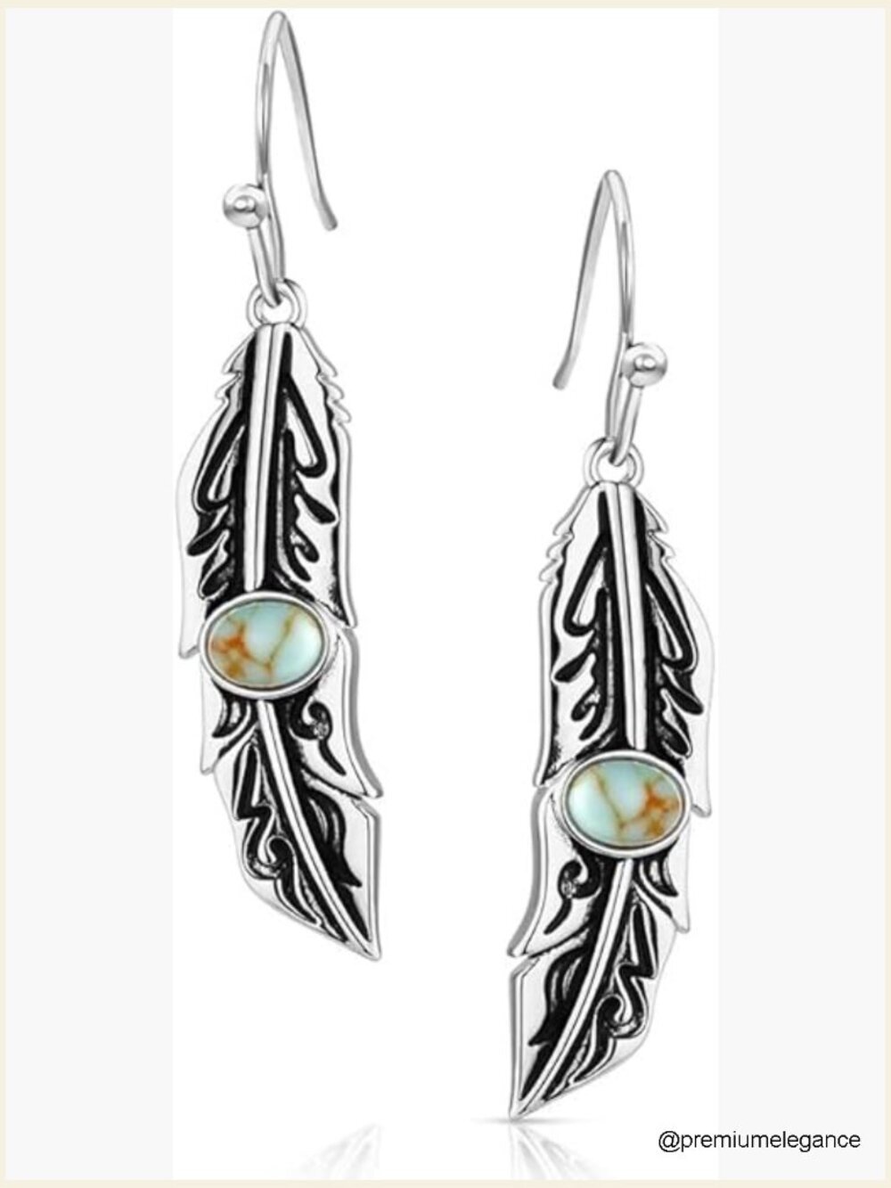 Turquoise Feather Drop Earrings Hypoallergenic Western Jewelry